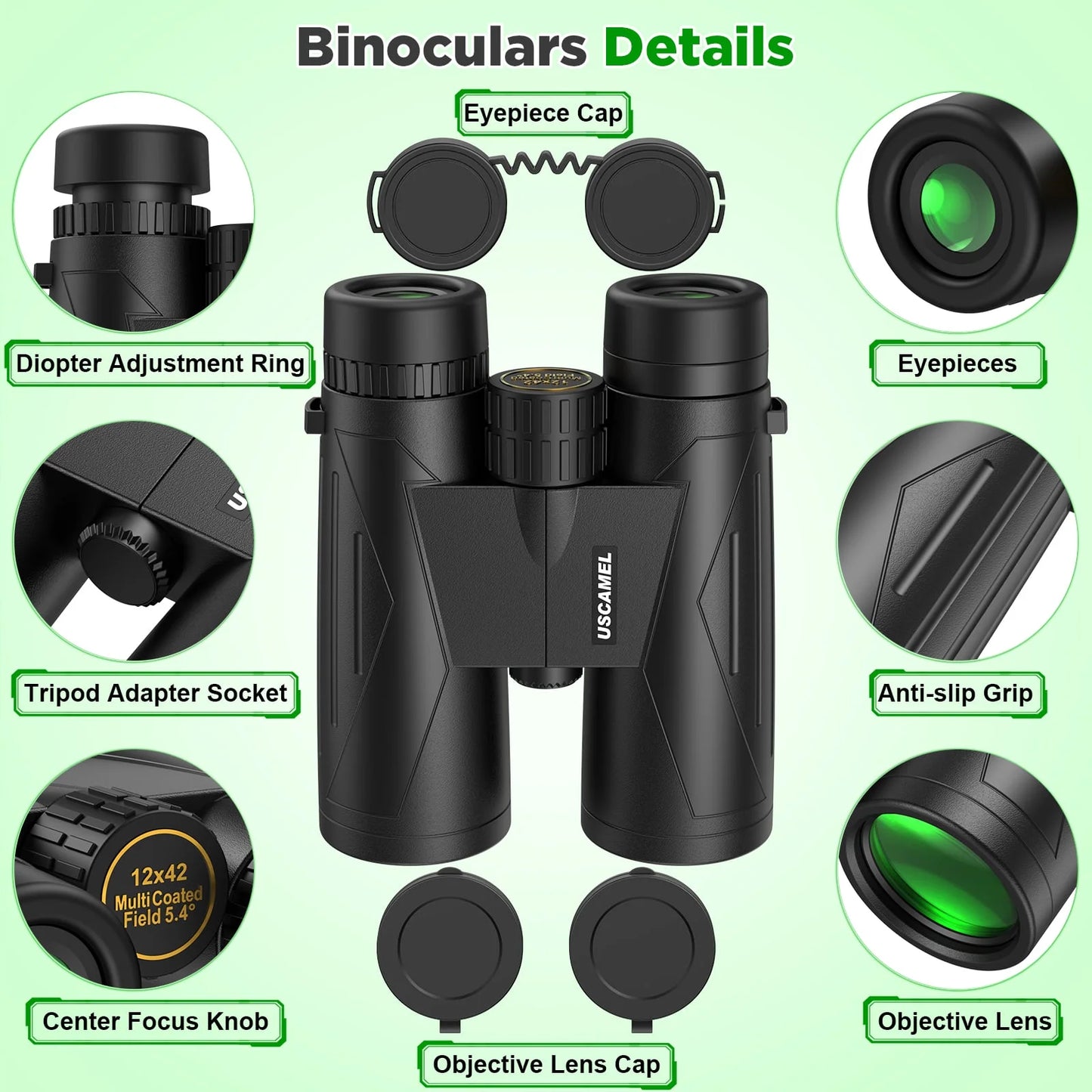 12X42 Binoculars for Adults Kids, HD Binoculars Waterproof FMC BAK4 Binoculars Low Light Night Vision for Bird Watching Travel Hunting Outdoor Sports Concerts