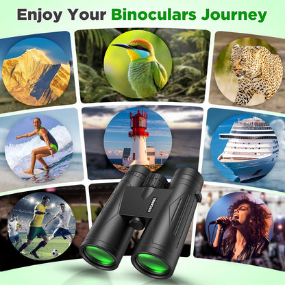 12X42 Binoculars for Adults Kids, HD Binoculars Waterproof FMC BAK4 Binoculars Low Light Night Vision for Bird Watching Travel Hunting Outdoor Sports Concerts